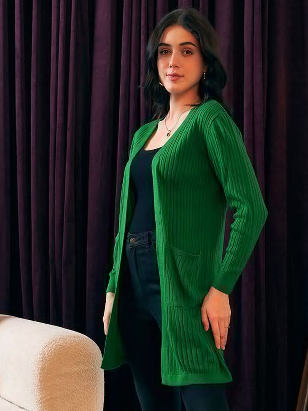 Berrylush Longline Open Front Acrylic Sweater