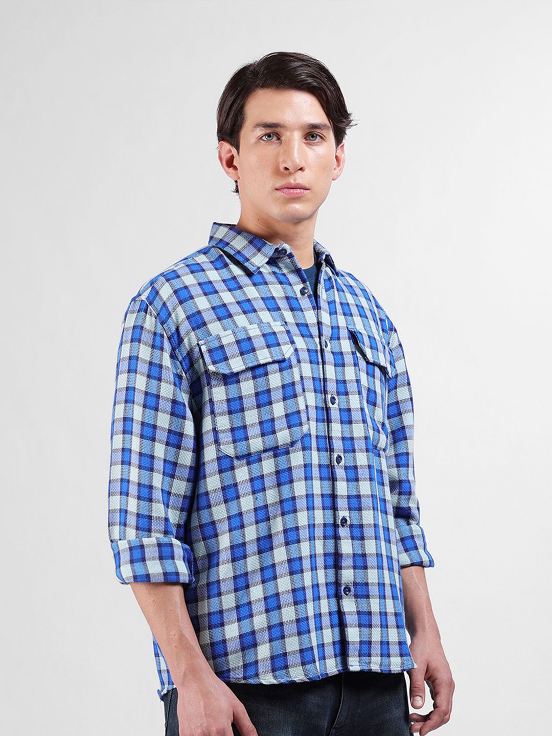 The Indian Garage Co Men Relaxed Fit Checkered Dobby Casual Shirt