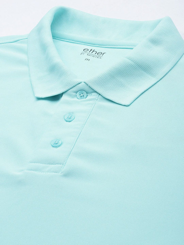 ether Men Blue Solid Moisture-Wicking Antimicrobial Polo