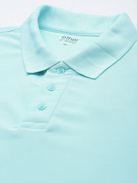 ether Men Blue Solid Moisture-Wicking Antimicrobial Polo