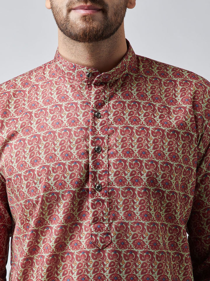 SOJANYA Men Maroon Printed Straight Kurta