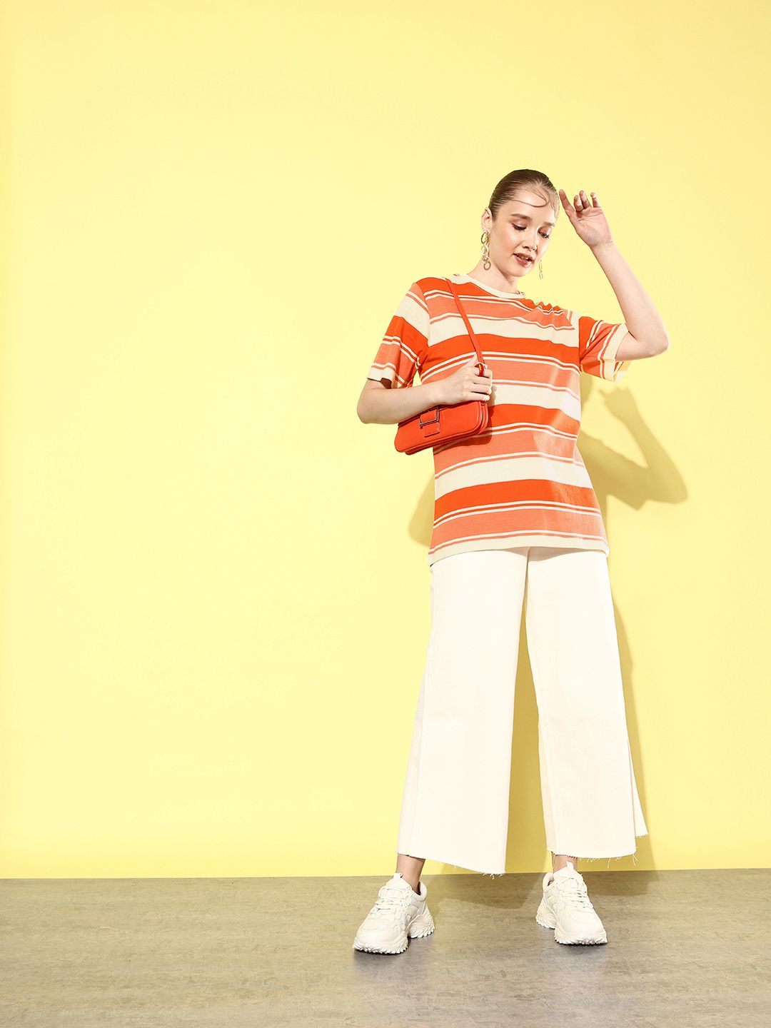 DILLINGER Striped Oversized Drop-Shoulder Sleeves Pure Cotton T-shirt