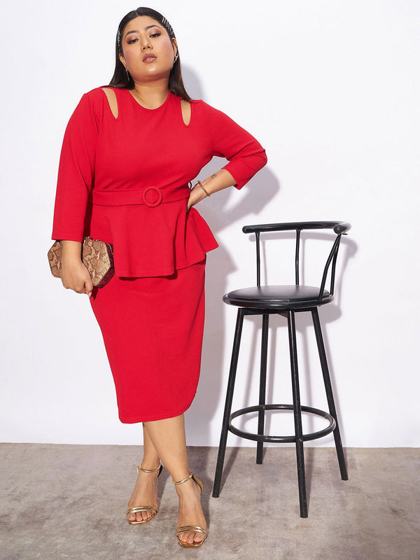 SASSAFRAS Curve Plus Size Round Neck Peplum Dress