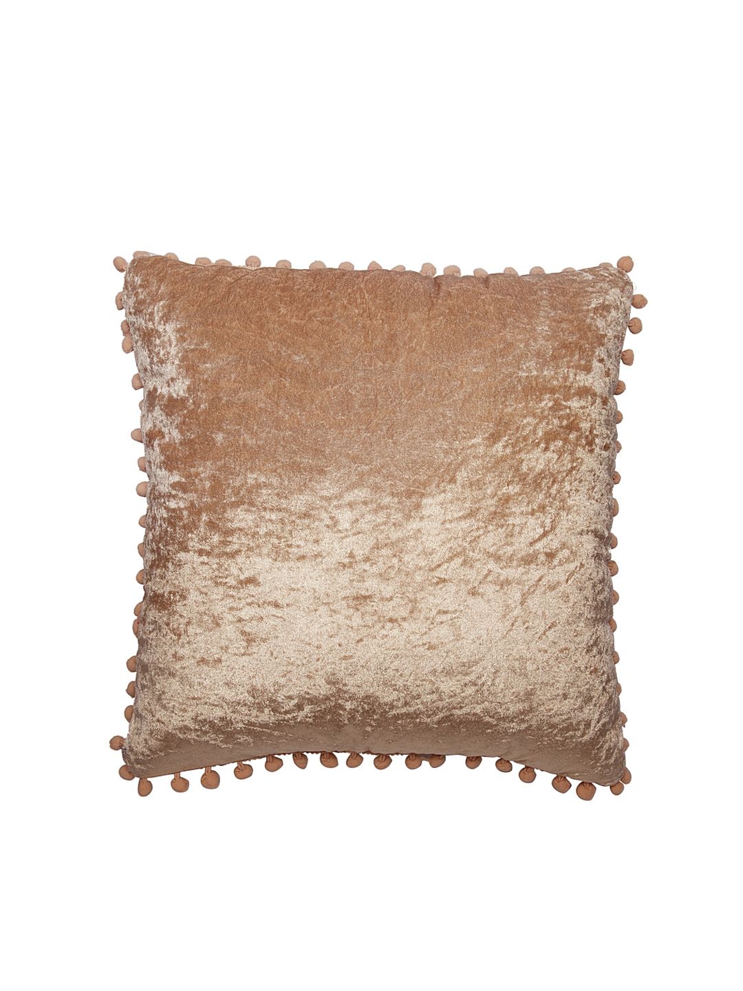 HOSTA HOMES Beige Set of 5 Solid Square Velvet Cushion Covers With Pom Pom