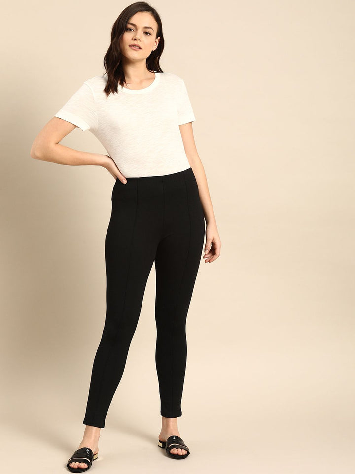 ether Women Black Solid Skinny Fit Treggings