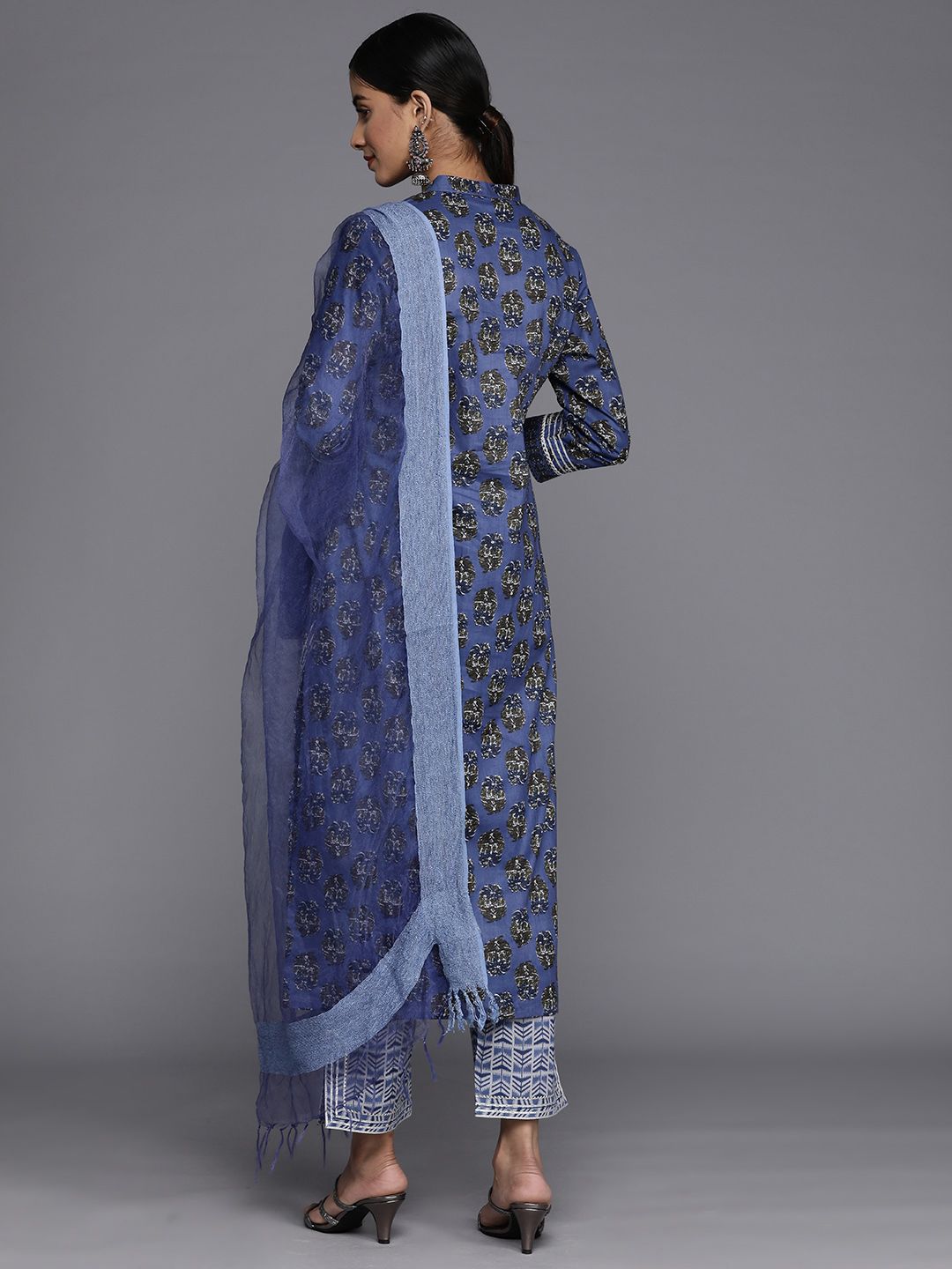Varanga Women Floral Printed Mirror Work Pure Cotton Kurta With Trousers & With Dupatta