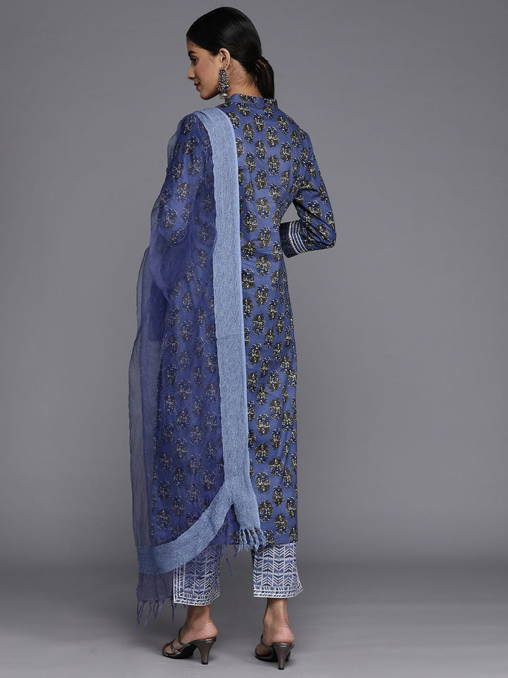 Varanga Women Floral Printed Mirror Work Pure Cotton Kurta With Trousers & With Dupatta