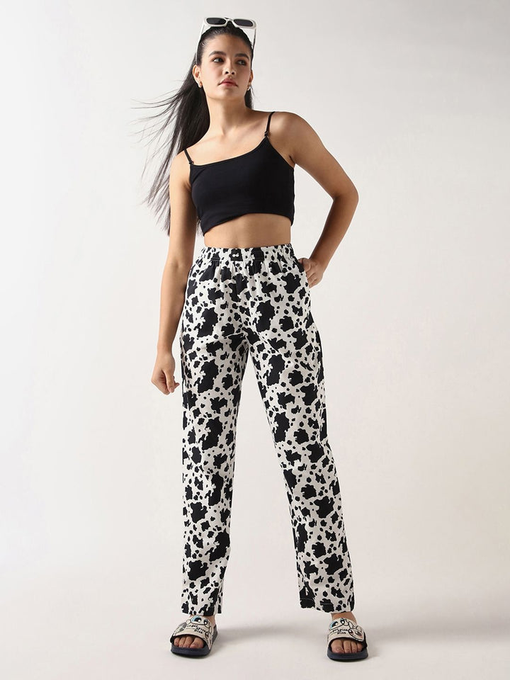 Bewakoof Women Printed Mid-Rise Cotton Lounge Pants