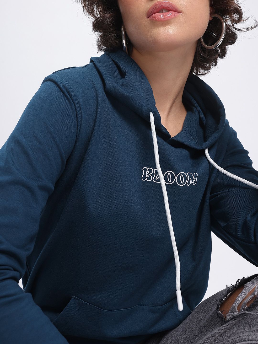 DressBerry Retro Blooms Printed Hooded Sweatshirt