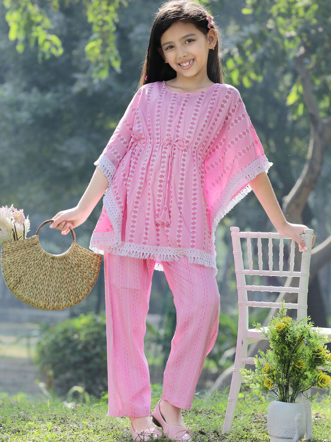 Cutiekins Girls Striped Kaftan Kurta with Palazzos