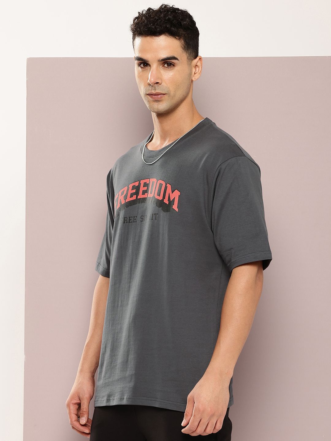 DILLINGER Men Typography Printed Drop-Shoulder Sleeves Oversized Pure Cotton T-shirt