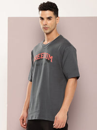 DILLINGER Men Typography Printed Drop-Shoulder Sleeves Oversized Pure Cotton T-shirt