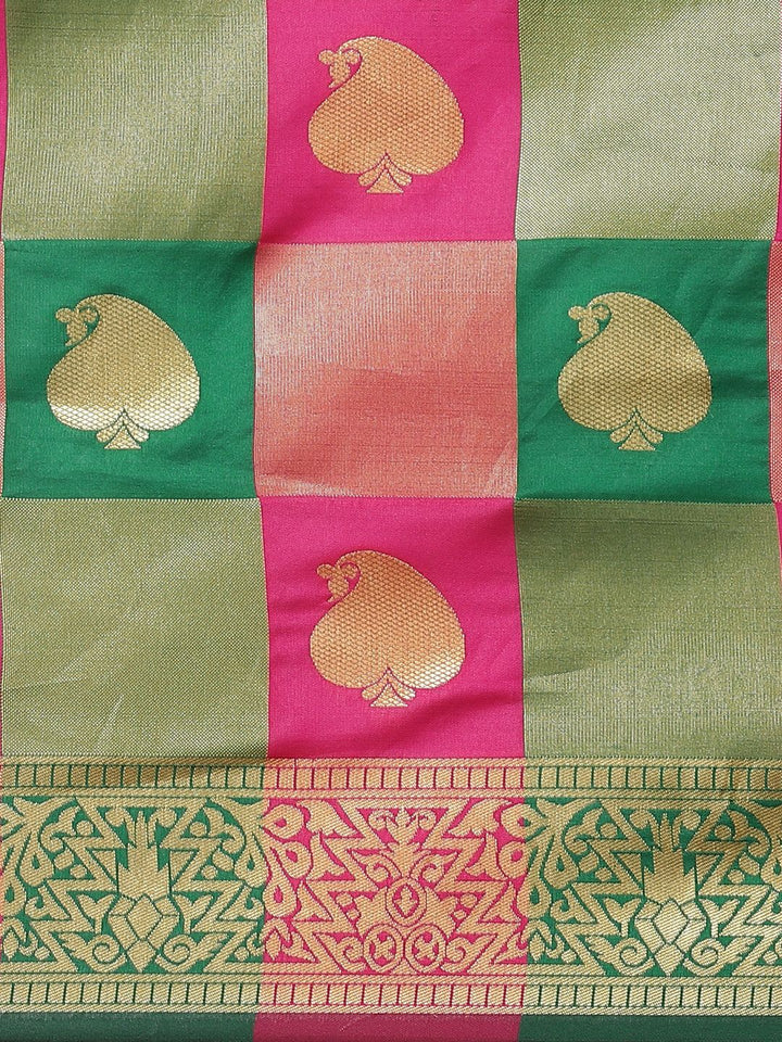 Saree mall Green & Pink Woven Design Banarasi Saree
