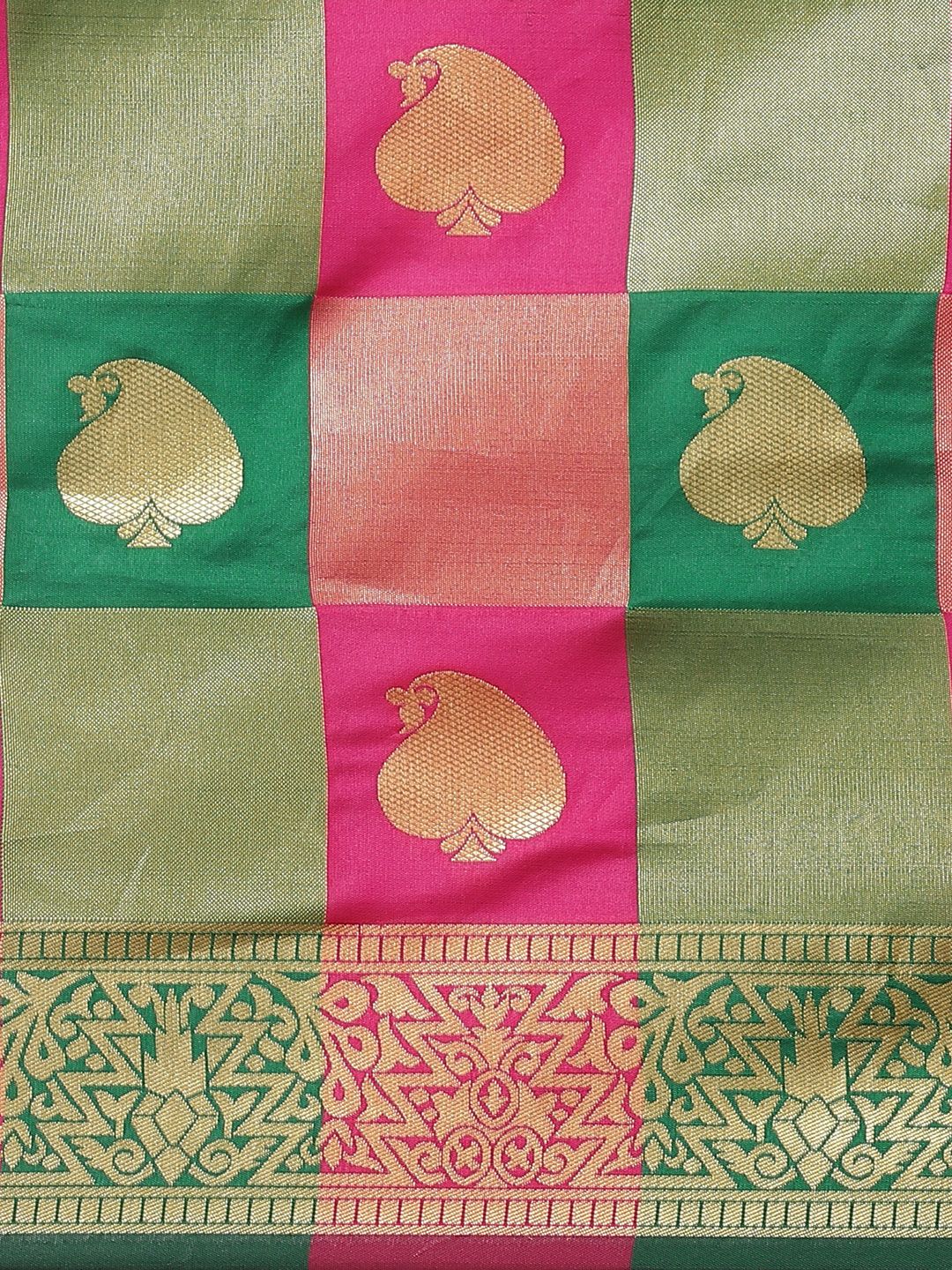Saree mall Green & Pink Woven Design Banarasi Saree