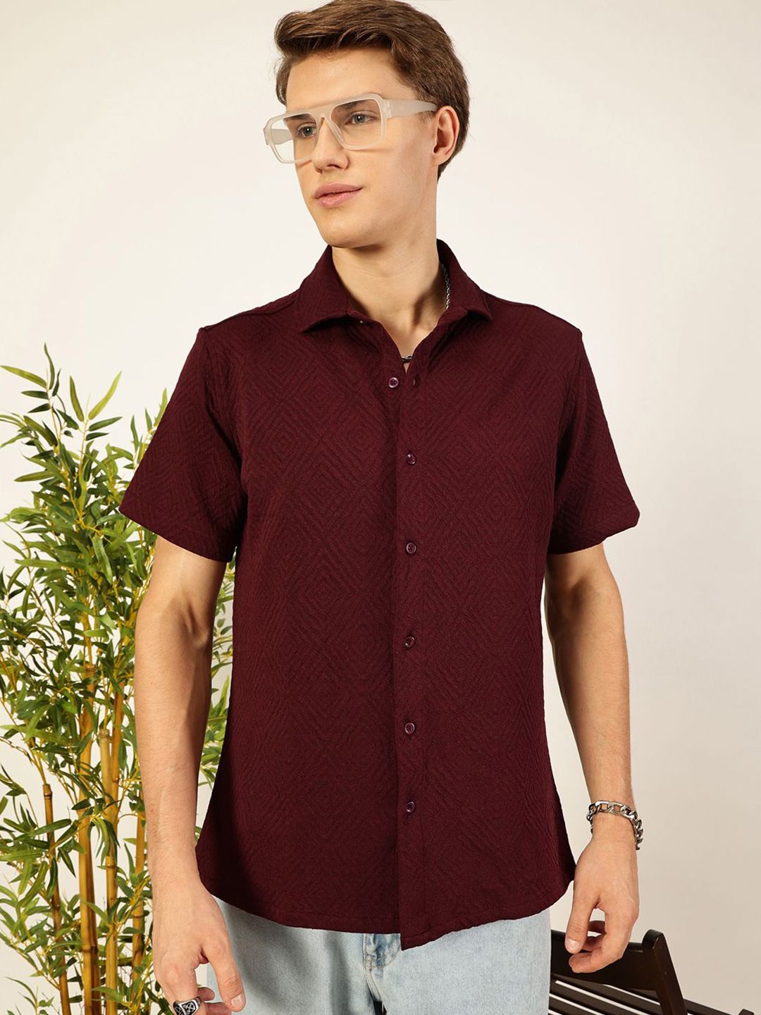 Thomas Scott Men Classic Spread Collar Solid Oversized Casual Shirt