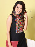 KALINI Ethnic Motifs Embroidered Tie-up Neck Mirror Work Straight Kurta