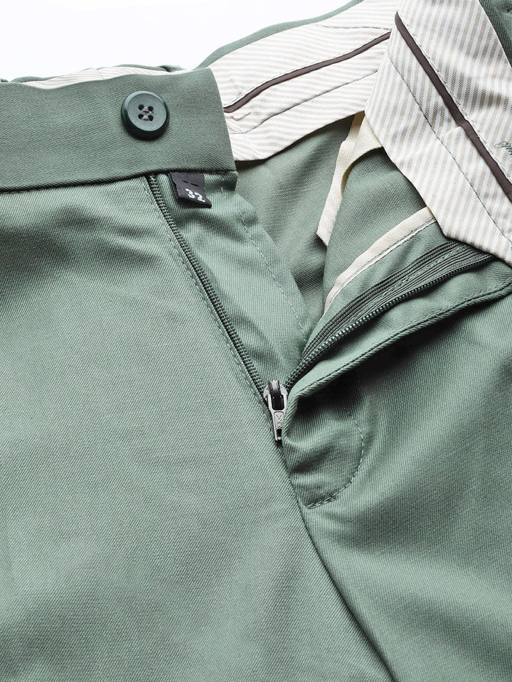 DENNISON Men Green Smart Tapered Fit Easy Wash Trousers