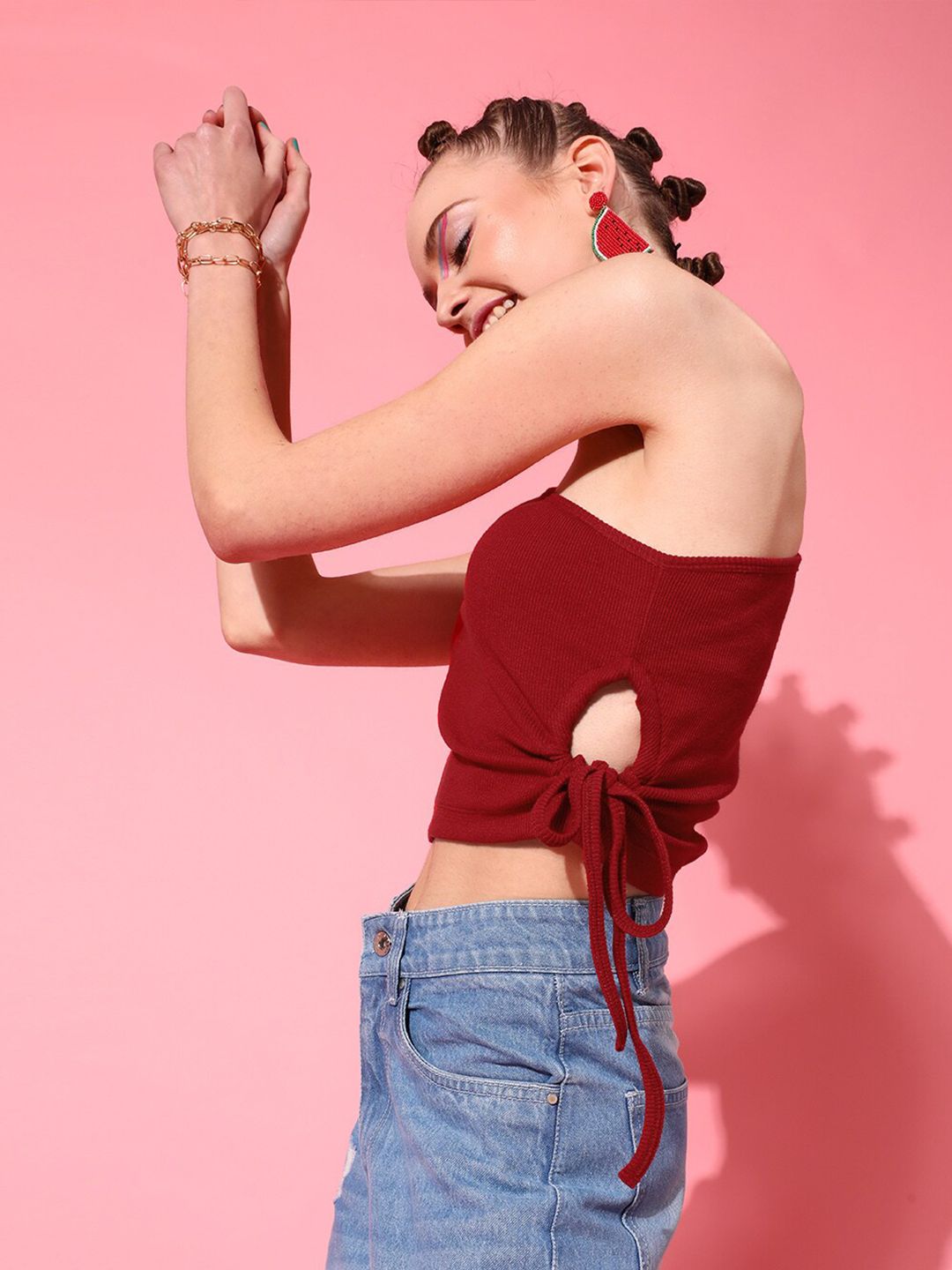 STREET 9 Red One Shoulder Crop Top