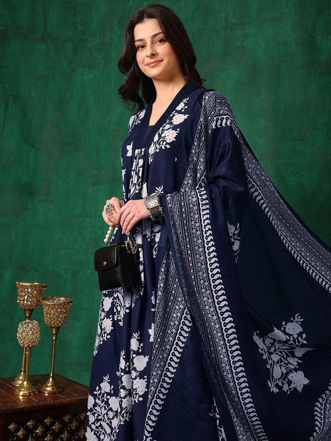 KALINI Women Floral Printed Regular Mirror Work Kurta with Palazzos & With Dupatta