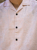 Eszett Abstract Printed Spread Collar Short Sleeves Regular Fit Cotton Linen Casual Shirt
