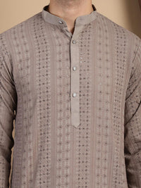 Anouk Floral Embroidered Thread Work Sequinned  Mandarin Collar Pure Cotton Straight Kurta