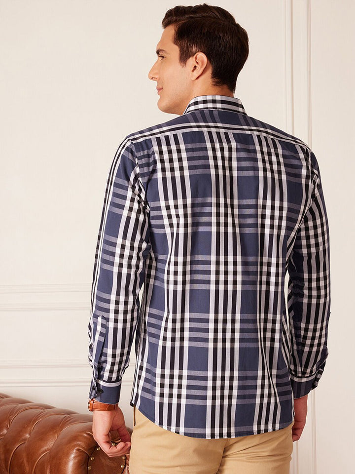 DENNISON Smart Tartan Checked Button-Down Collar Cotton Casual Shirt