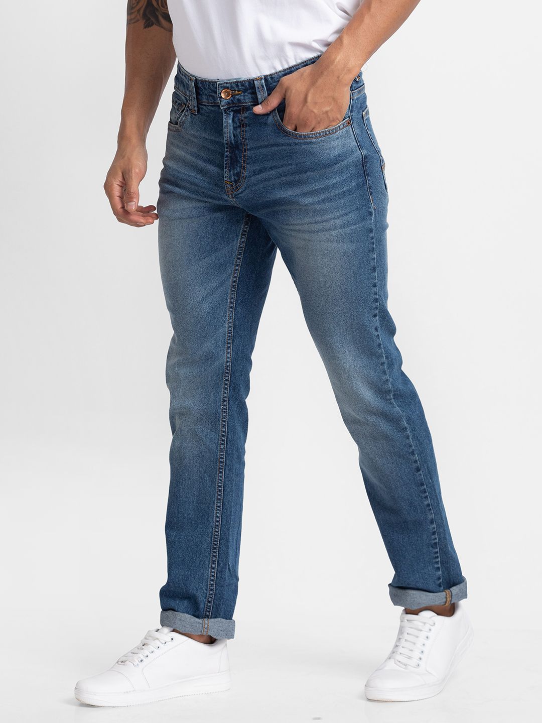 SPYKAR Men Straight Fit Light Fade Stretchable Jeans