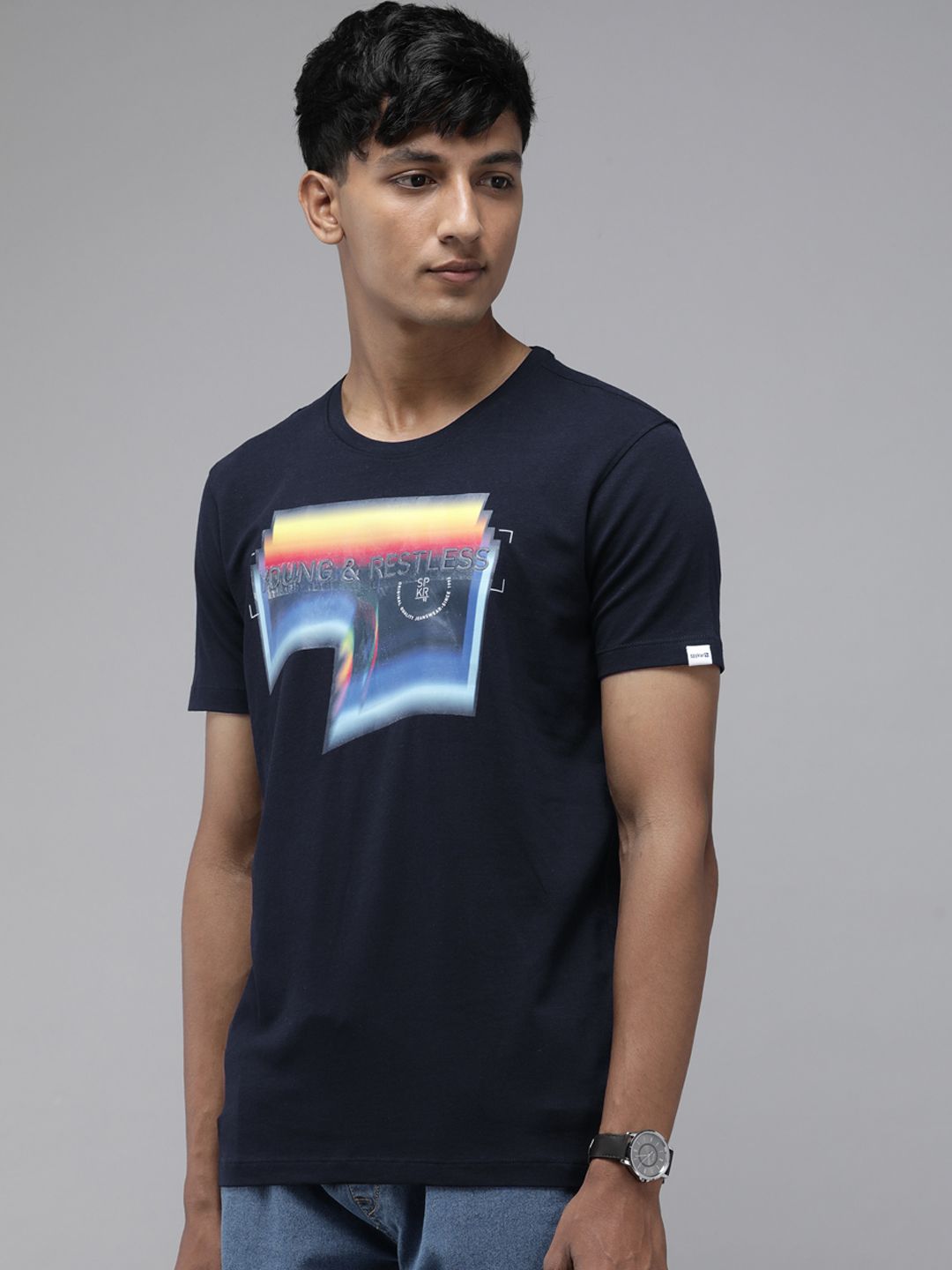 SPYKAR Graphic Printed Applique Slim Fit T-shirt