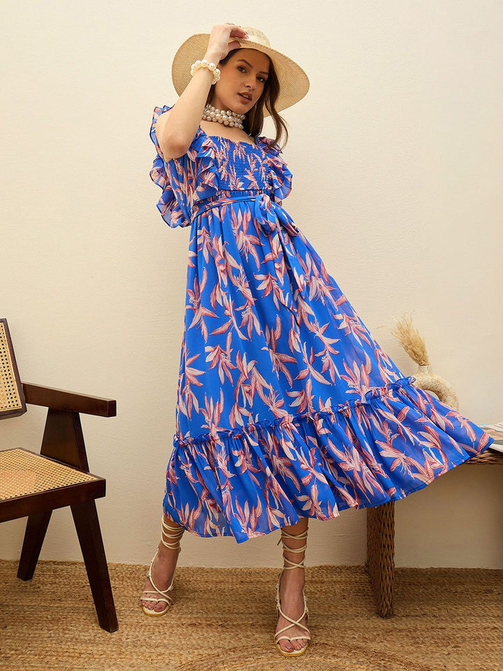 SASSAFRAS Floral Print Georgette Fit & Flare Madi Dress