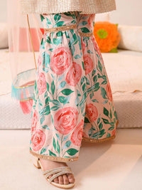 pspeaches Girls Floral Printed Regular Pure Cotton Kurta with Sharara & Dupatta