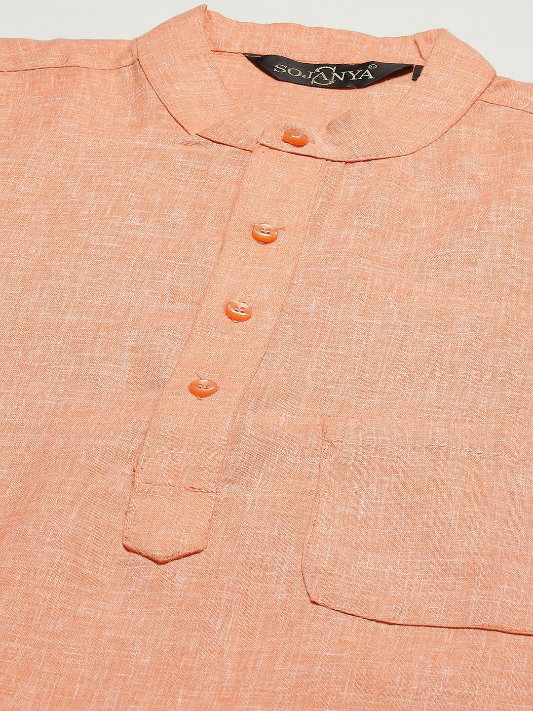 SOJANYA Men Orange Cotton Linen Straight Kurta
