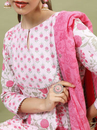 Vishudh Women Floral Pure Cotton Kurta with Trouser and Dupatta