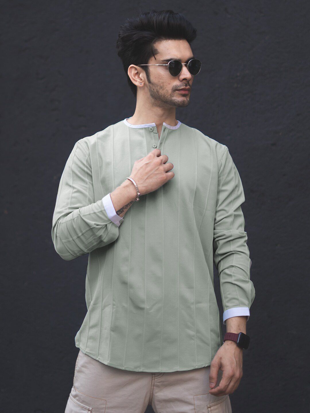 Powerlook India Slim Striped Henley Neck Casual Shirt