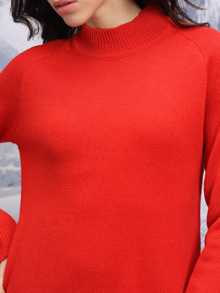 Tokyo Talkies Red Relaxed Fit Acrylic Sweater & Wide Leg Trousers