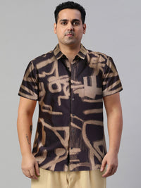 HIGHLANDER Purple and Khaki Abstract Printed Slim Fit Cotton Casual Shirt