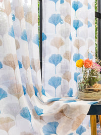 URBAN SPACE Blue & White Set of 2 Floral Sheer Door Curtain
