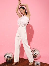 STREET 9 White Basic Jumpsuit with Embroidered