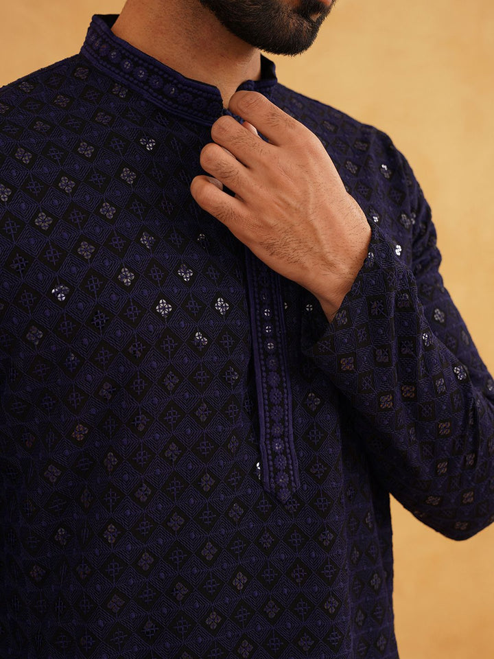 SOJANYA Kurta Kapas Tulen Bersulam Labuci Mandarin Dengan Churidar