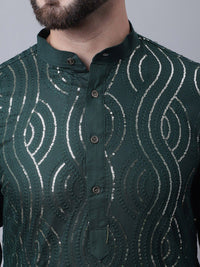 SOJANYA Men Embroidered Sequinned Pure Cotton Kurta With Pyjamas & Nehru Jacket