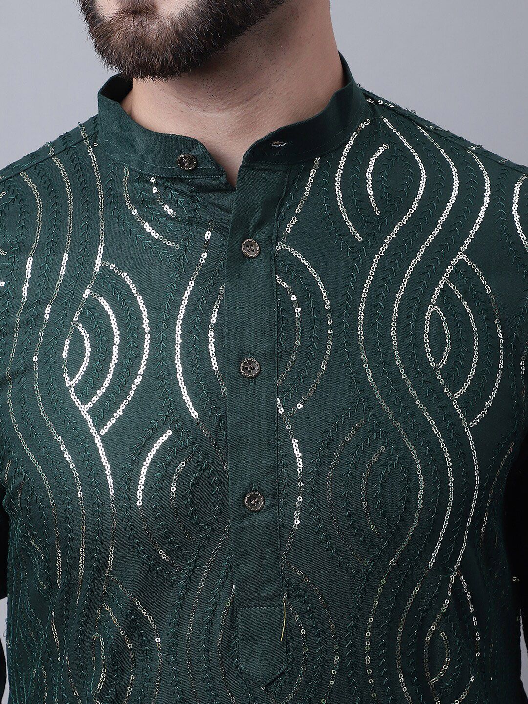 SOJANYA Men Embroidered Sequinned Pure Cotton Kurta With Pyjamas & Nehru Jacket