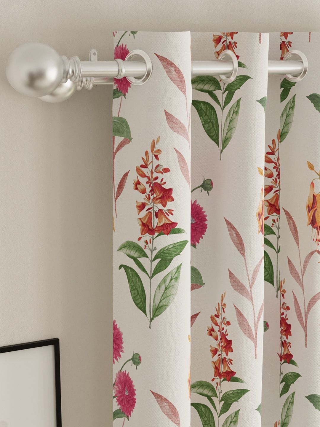 URBAN SPACE Pack of 2 White & Pink Floral Printed Room Darkening Door Curtain