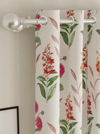 URBAN SPACE Pack of 2 White & Pink Floral Printed Room Darkening Door Curtain