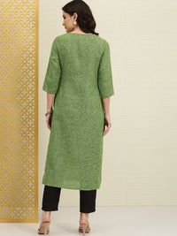 House of Pataudi Women Green & Black Keyhole Neck Kurta