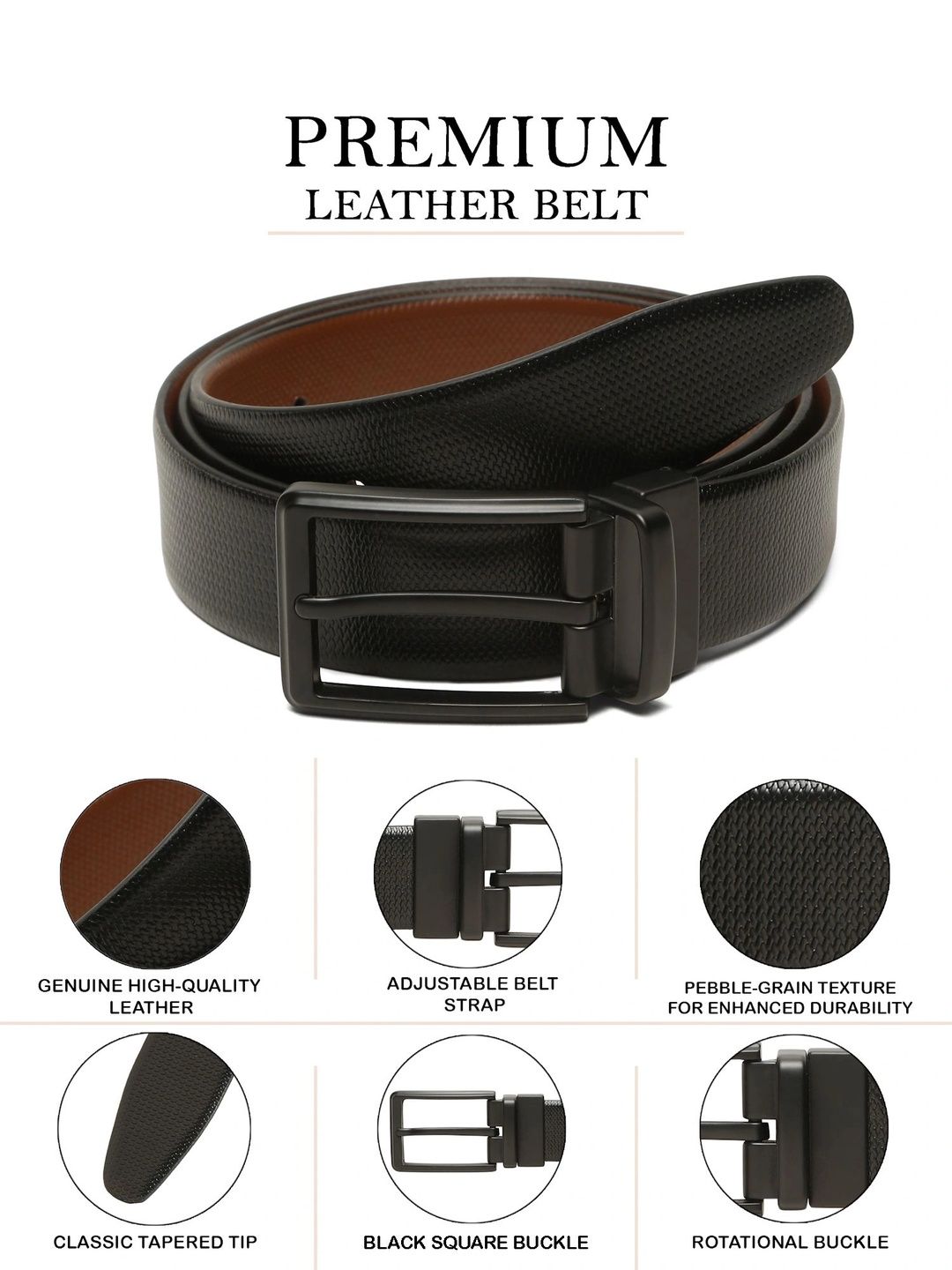 Teakwood Leathers Men Textured Leather Reversible Formal Belt