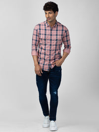 Spykar Men Slim Fit Tartan Memeriksa Baju Kapas Kasual