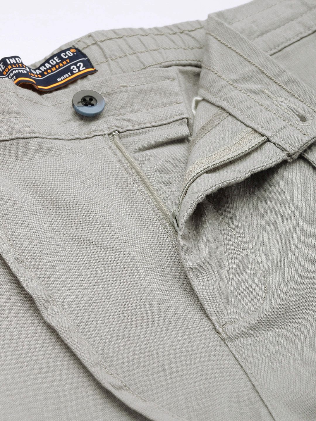 The Indian Garage Co Men Grey Slim Fit Linen Blend Trousers