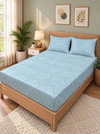 Moda Rapido X KLOTTHE Blue & White Floral 300 TC King Bedsheet with 2 Pillow Covers