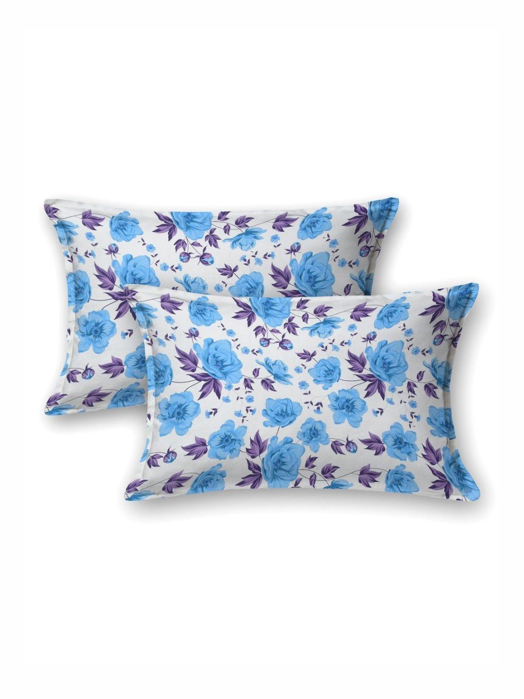 BBOMBAY DYEING Epigram Blue Floral Pure Cotton 120TC Queen Bedsheet Set 2.28 m X 2.54 m