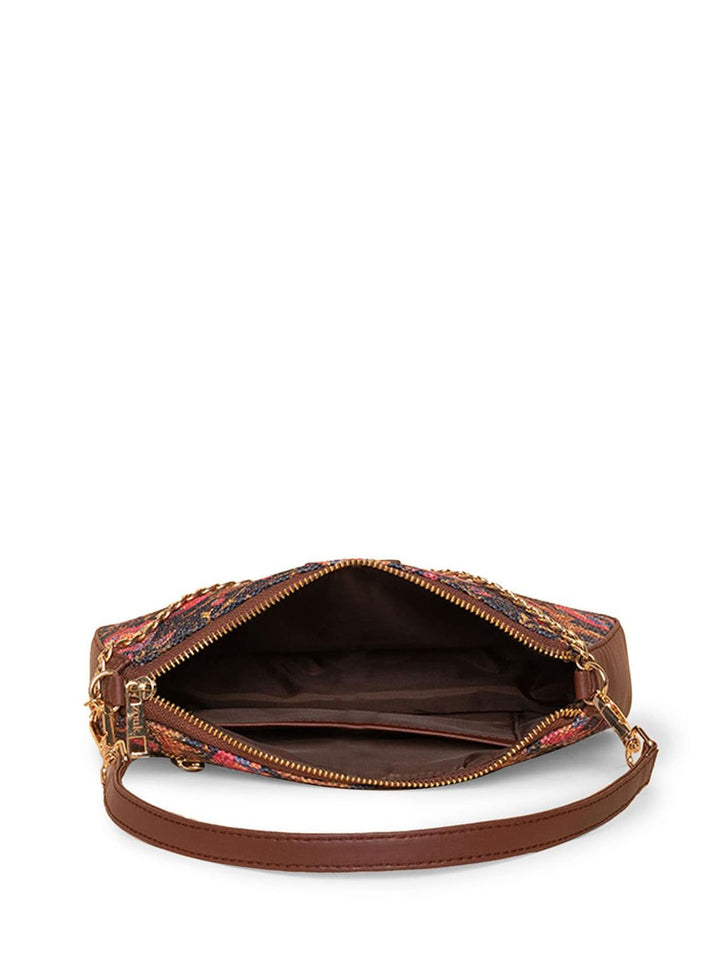 ZOUK Ethnic Motifs Printed Structured Baguette Bag Handbags
