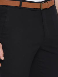 DENNISON Men Black Comfort Tapered Fit Cropped Trousers